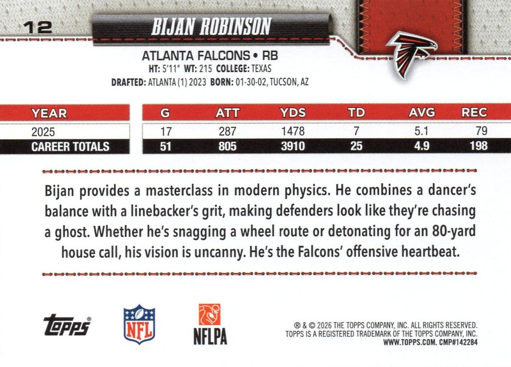 2026 Topps Flagship Bijan Robinson #12 Atlanta Falcons