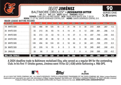 2025 Topps Series 1 Eloy Jiménez Baltimore Orioles #90