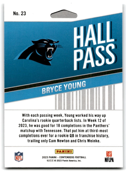 2023 Panini Contenders Hall Pass Bryce Young RC Carolina Panthers #23