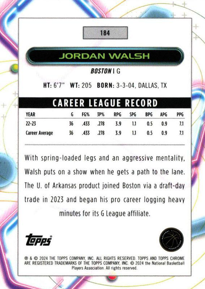 2023 Topps Chrome Cosmic Jordan Walsh RC #184 Boston Celtics