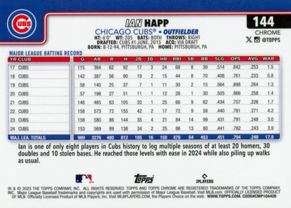 2025 Topps Chrome MLB Ian Happ #144 Chicago Cubs
