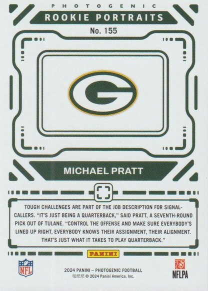 2024 Panini Photogenic Portrait RC Michael Pratt #155 Green Bay Packers
