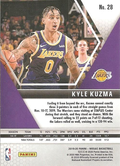 2019 Panini Mosaic Kyle Kuzma #28 Los Angeles Lakers