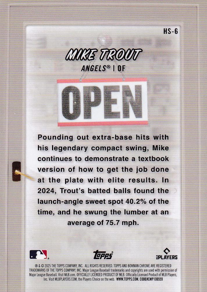 2025 Topps Bowman Hobby Stars Mike Trout Los Angeles Angels #HS-6