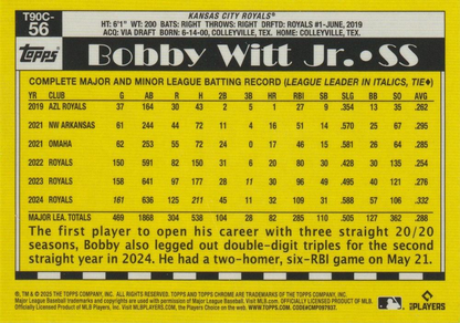 2025 Topps Series 1 Mojo 1990 Topps Baseball 35th Anniversary Chrome Bobby Witt Jr. Kansas City Royals #T90C-56