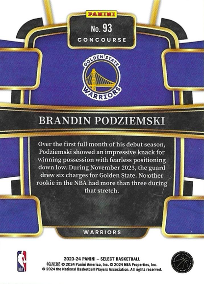 2023 Panini Select NBA Blue Brandin Podziemski RC #93 Golden State Warriors