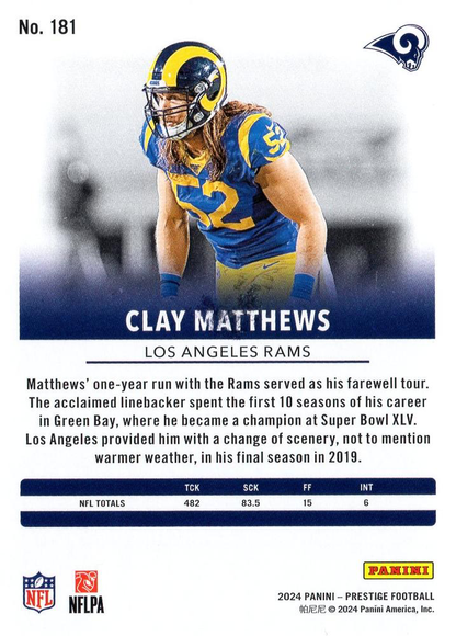 2024 Panini Prestige Clay Matthews #181 Los Angeles Rams