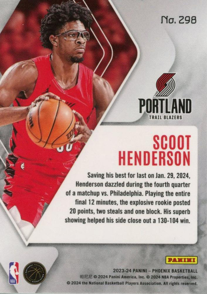 2023 Panini Phoenix Scoot Henderson RC #298 Portland Trail Blazers