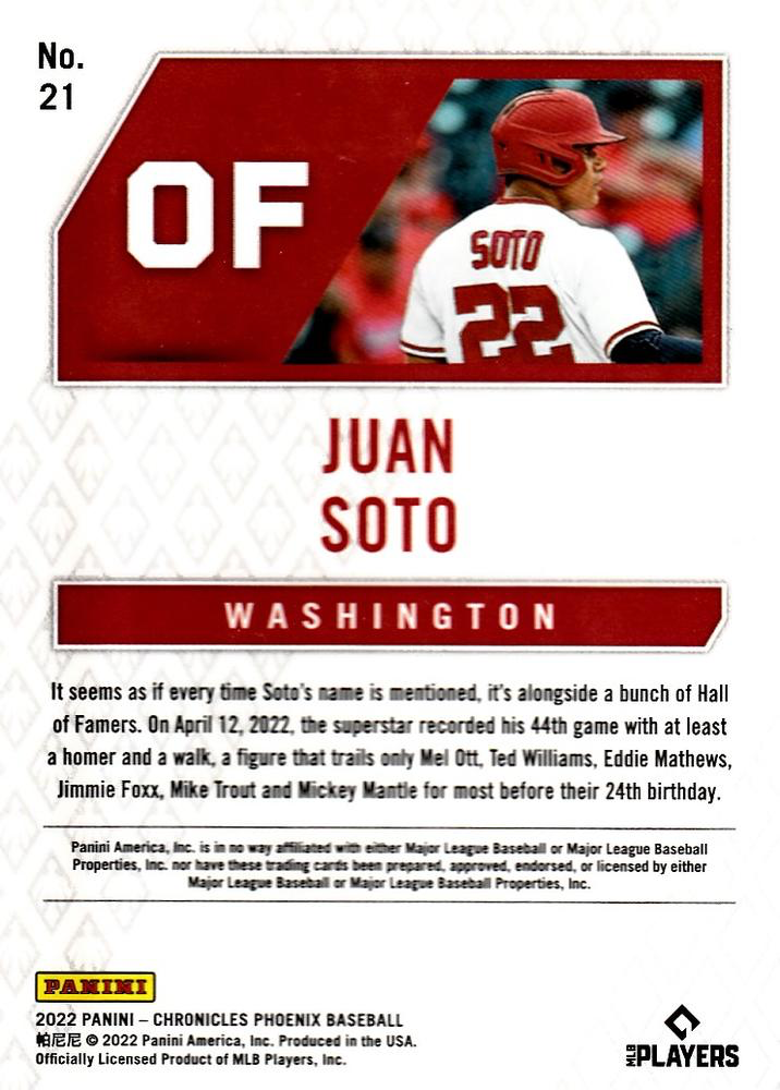 2022 Panini Chronicles Phoenix Building Blocks Juan Soto Washington Nationals #21