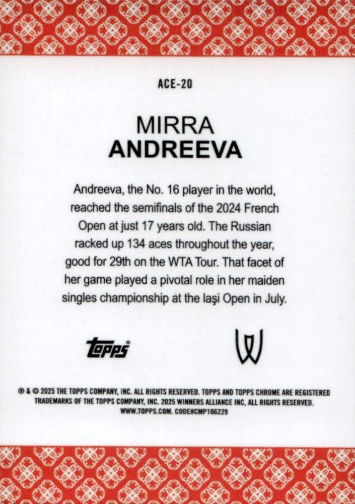 2025 Topps Chrome Tennis Aces Mirra Andreeva #ACE-20