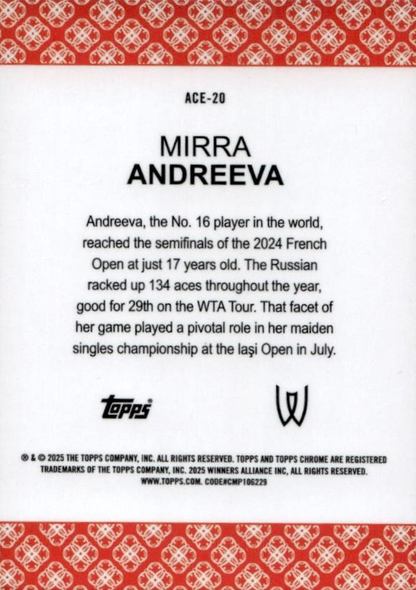 2025 Topps Chrome Tennis Aces Mirra Andreeva #ACE-20