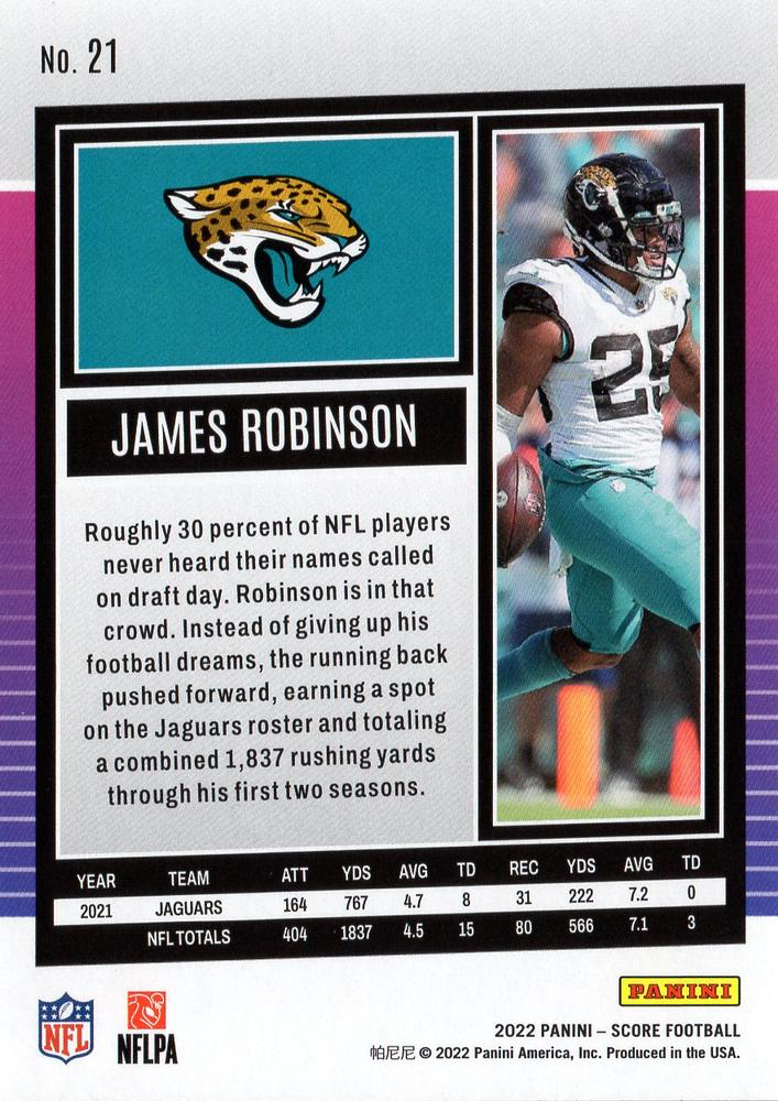 2022 Panini Score James Robinson Jacksonville Jaguars #21