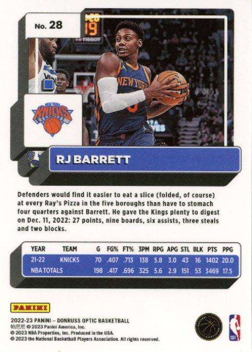 2022 Panini Donruss Optic RJ Barrett #28 New York Knicks