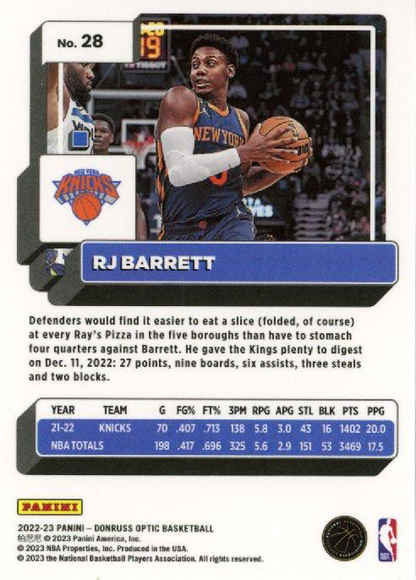 2022 Panini Donruss Optic RJ Barrett #28 New York Knicks