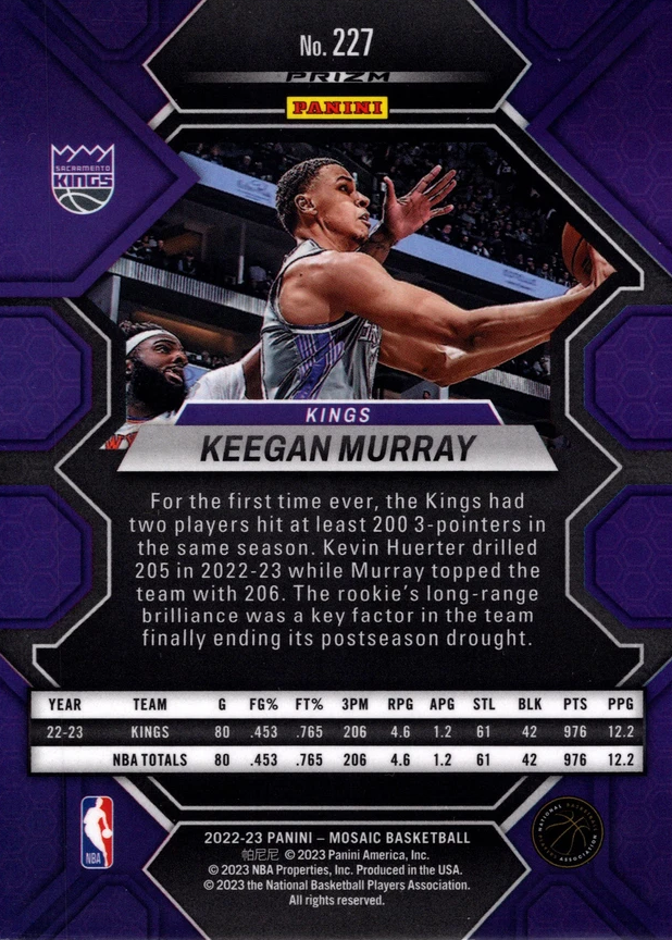 2022 Panini Mosaic Green Prizm Keegan Murray RC #227 Sacramento Kings