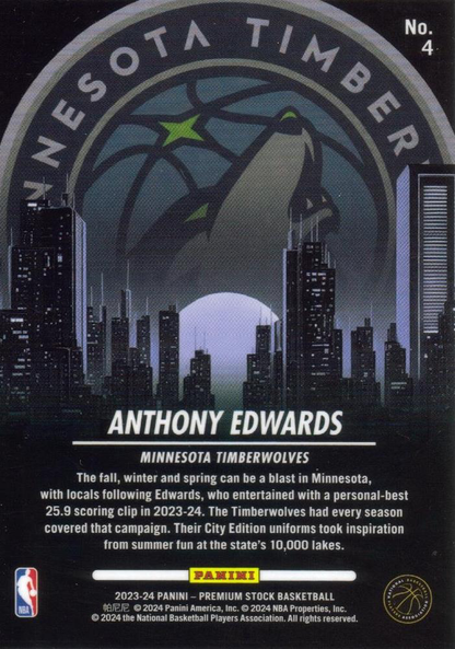 2023 Panini Premium Stock City Edition Anthony Edwards #4 Minnesota Timberwolves
