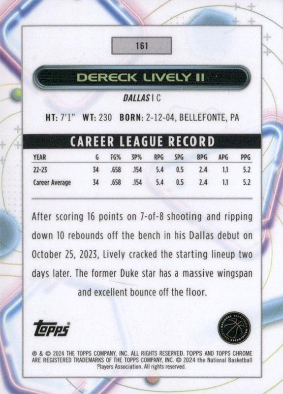 2023 Topps Chrome Cosmic Dereck Lively II RC #161 Dallas Mavericks