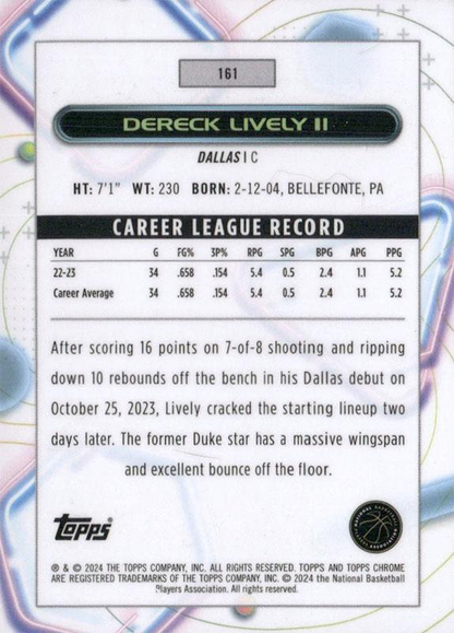 2023 Topps Chrome Cosmic Dereck Lively II RC #161 Dallas Mavericks