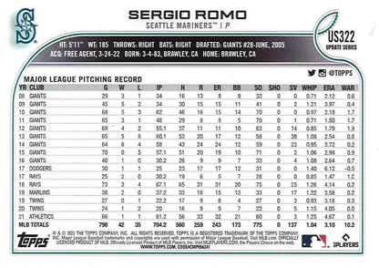 2022 Topps Update sergio romo holo foil #322 seatle mariners