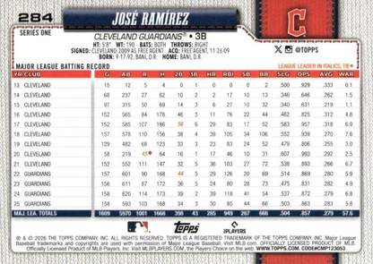 2026 Topps Series 1 Jose Ramirez #284 Cleveland Guardians