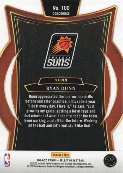2024 Panini Select Ryan Dunn RC #100 Phoenix Suns