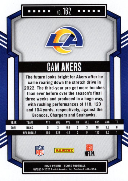 2023 Panini Score Football Cam Akers Los Angeles Rams #162