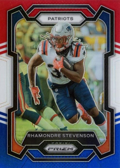 2023 Panini Prizm Red White and Blue Rhamondre Stevenson New England Patriots #209