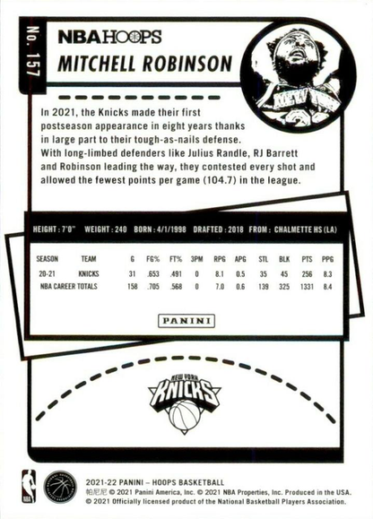 2021 Panini Hoops Mitchell Robinson #157 New York Knicks