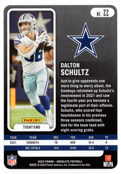 2022 Panini Absolute Dalton Schultz #22 Dallas Cowboys