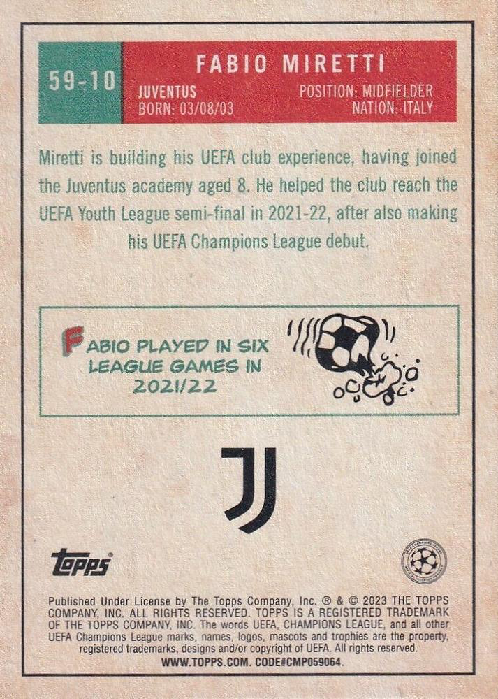 2022 Topps UCC 1959 Fabio Miretti #59-10 Juventus