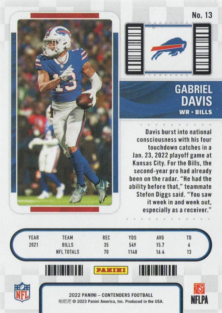 2022 Panini Contenders Gabriel Davis Buffalo Bills #13