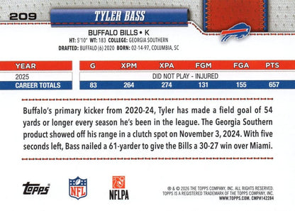 2026 Topps Flagship Tyler Bass #209 Buffalo Bills