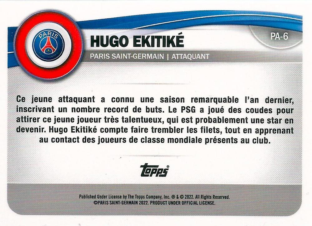 2022 Topps PSG Fan Set RC Hugo Ekitiké #PA-6 Paris Saint-Germain