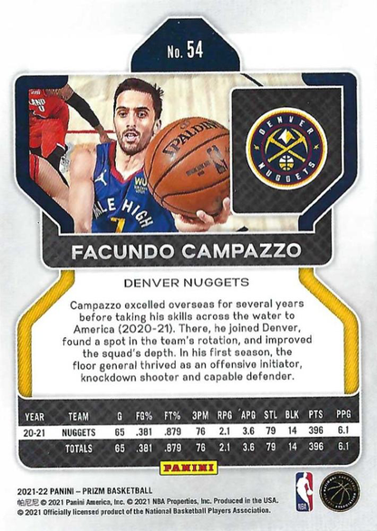 2021 Panini Prizm Facundo Campazzo #54 Denver Nuggets