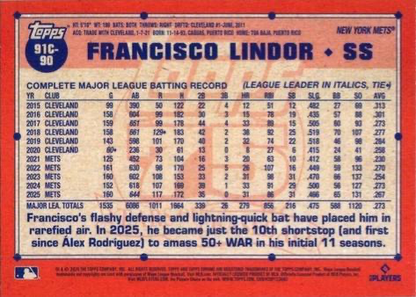 2026 Topps 1991 35th Anniversary Chrome Francisco Lindor #91C-90 New York Mets