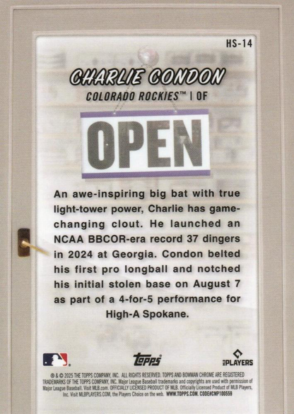 2025 Topps Bowman Hobby Stars Charlie Condon Colorado Rockies #HS-14