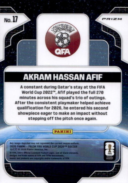 2026 Panini Prizm World Cup Global Reach Akram Hassan Afif #17 Qatar