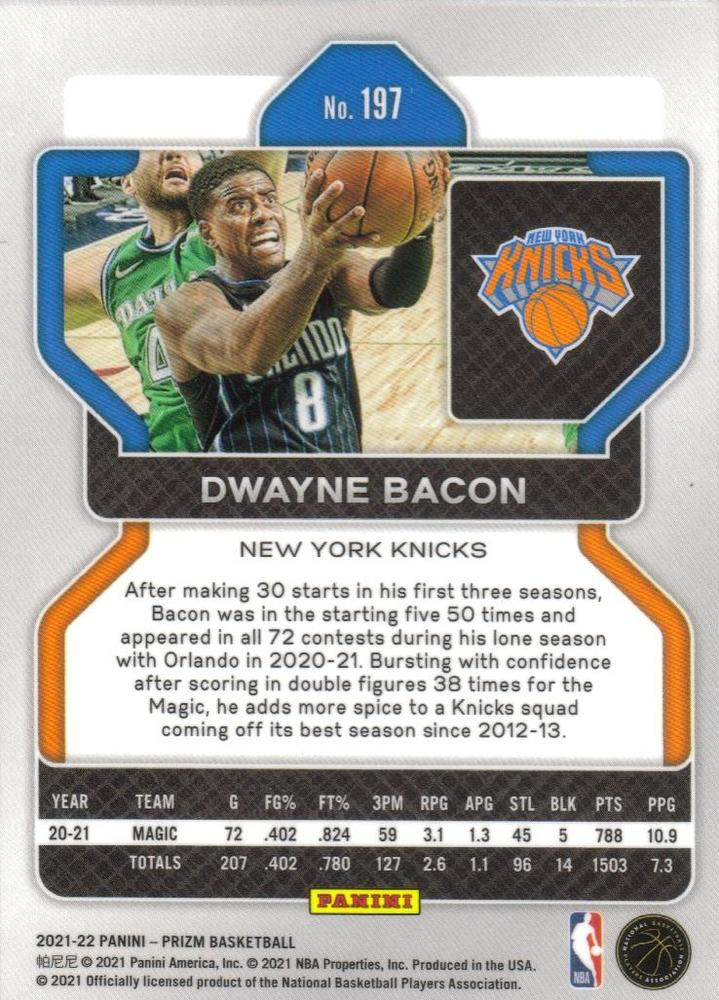 2021 Panini Prizm Dwayne Bacon #197 New York Knicks