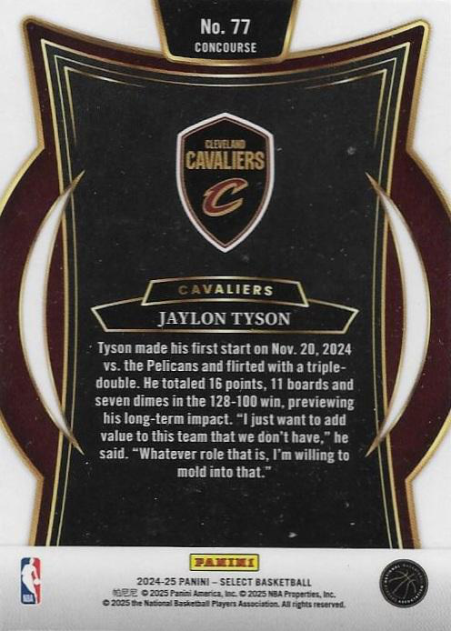 2024 Panini Select Jaylon Tyson RC Blue #77 Cleveland Cavaliers