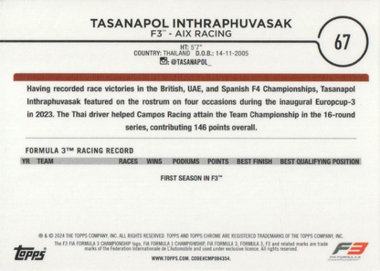 2024 Topps Chrome Formula 1 Tasanapol Inthraphuvasak F3D #67 Aix Racing