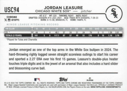 2024 Topps Chrome Update X-Fractor Parallel Jordan Leasure RC Chicago White Sox #USC94