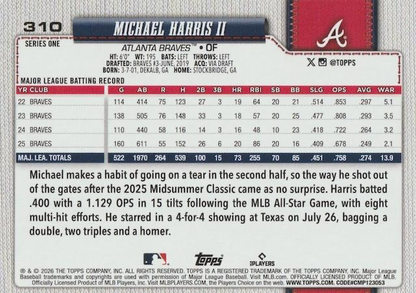 2026 Topps Series 1 Michael Harris II #310 Atlanta Braves