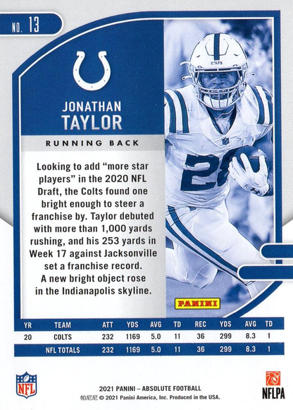 2021 Panini Absolute Retail Jonathan Taylor #13 Indianapolis Colts