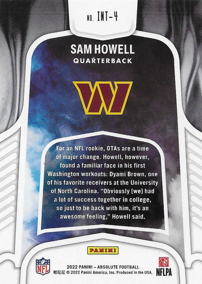 2022 Panini Absolute Introductions RC Sam Howell #INT-4 Washington Commanders