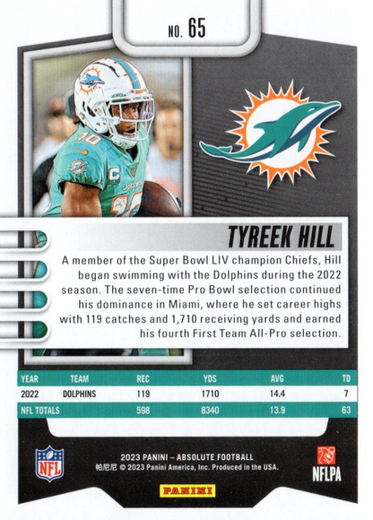 2023 Panini Absolute Tyreek Hill #65 Miami Dolphins
