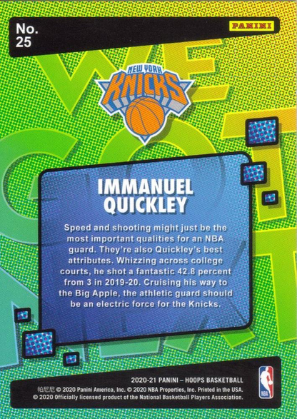 2020 Panini Hoops We Got Next RC Immanuel Quickley #25 New York Knicks