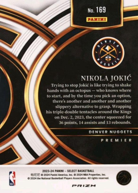2023 Panini Select NBA Blue Prizm Nikola Jokic #169 Denver Nuggets