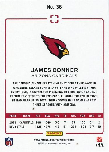 2024 Panini Photogenic James Conner #36 Arizona Cardinals