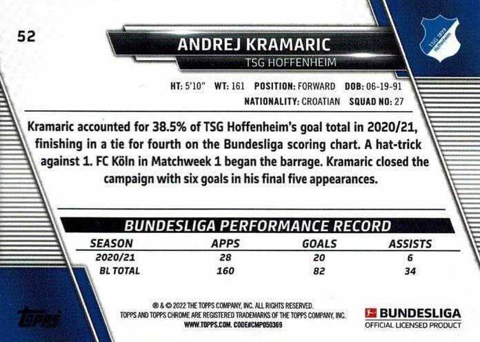 2021 Topps Chrome Bundesliga Andrej Kramaric #52 TSG 1899 Hoffenheim