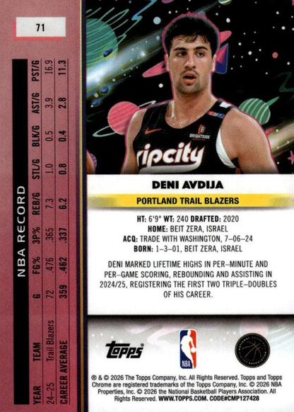 2025 Topps Chrome Cosmic Deni Avdija #71 Portland Trail Blazers